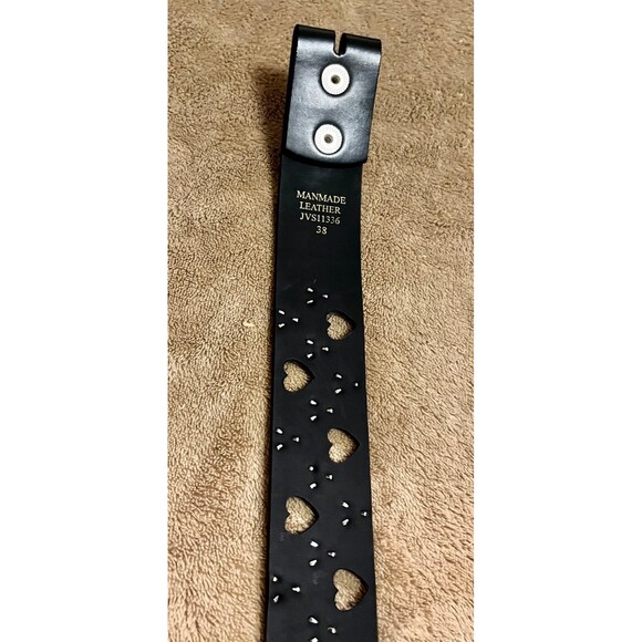 Y2K Black Leather Belt with Heart Cut Outs and Studs SZ38 - Picture 7 of 8